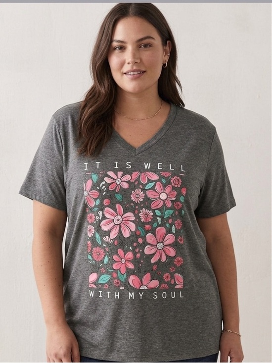 Tops - NWT T-shirt it is well with my soul, new V-neck size XL cotton blend
